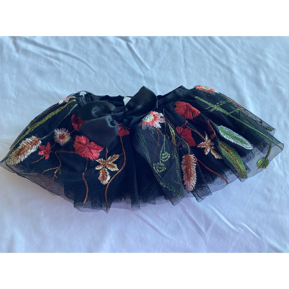 Elly & Emmy Baby Girl Embroidered Floral Tulle Tutu Skirt Size 0-12M Black Red